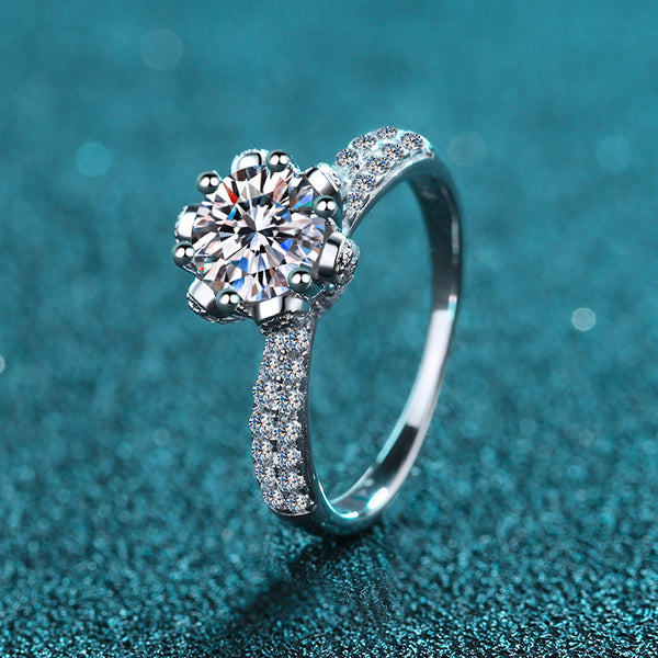 Moissanite 6 Prongs Round Cut Engagement Ring|Crown Diamond Solitaire Ring-RM040