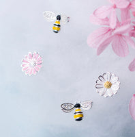 Asymmetry Bee and Daisy flower cute silver stud earrings set, two set
