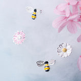 Asymmetry Bee and Daisy flower cute silver stud earrings set, two set