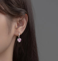 Pink Heart Dangle Hoop Earrings-SH070