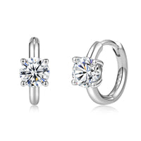 Huggie with Solitaire Moissanite, Solid Silver Earrings-EM009