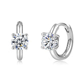 Huggie with Solitaire Moissanite, Solid Silver Earrings-EM009