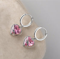 Pink Heart Dangle Hoop Earrings-SH070