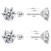Moissanite Diamonds Studs Earrings; Classic Solitaire Six Prongs Studs, Screw Backs Earrings-EM017