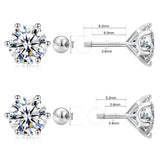 Moissanite Diamonds Studs Earrings; Classic Solitaire Six Prongs Studs, Screw Backs Earrings-EM017