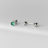 Small Round Green/Purple/White CZ Screw back Studs Earrings - ESB011