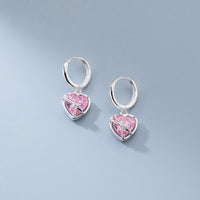 Pink Heart Dangle Hoop Earrings-SH070