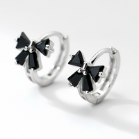 Black Bow Shape Small Hoop Huggie Earrings-SH054