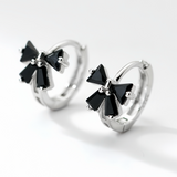 Black Bow Shape Small Hoop Huggie Earrings-SH054