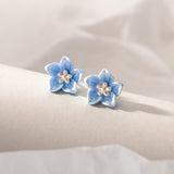 Best Price Gift for her|Blue Flower Silver Stud Earrings 