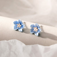 Best Price Gift for her|Blue Flower Silver Stud Earrings|Big flower