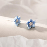 Big Blue Flower Silver Stud Earrings