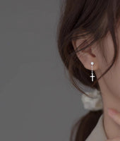 Cross Drop Studs Earrings- SS086