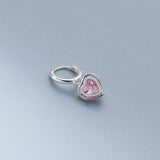Pink Heart Dangle Hoop Earrings-SH070