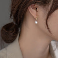 Pearl Drop Huggie Earrings-SH065