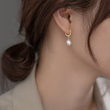 Pearl Drop Huggie Earrings-SH065