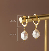 Pearl Drop Huggie Earrings-SH065