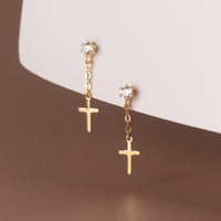 Cross Drop Studs Earrings- SS086