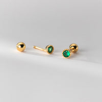 Small Round Green/Purple/White CZ Screw back Studs Earrings - ESB011