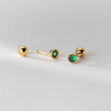 Small Round Green/Purple/White CZ Screw back Studs Earrings - ESB011