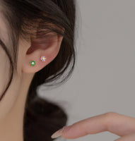 Small Flower Green/Purple/White/Black CZ Screw back Studs Earrings - ESB028