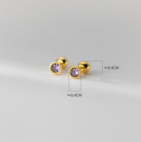 Small Round Green/Purple/White CZ Screw back Studs Earrings - ESB011