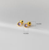 Small Round Green/Purple/White CZ Screw back Studs Earrings - ESB011