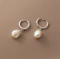 Pearl Drop Huggie Earrings-SH065