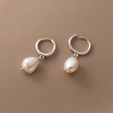 Pearl Drop Huggie Earrings-SH065