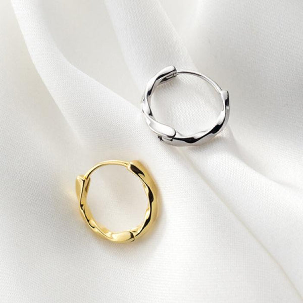 Solid Silver Twist Huggies Hoop earrings-SH047