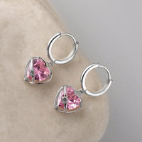 Pink Heart Dangle Hoop Earrings-SH070