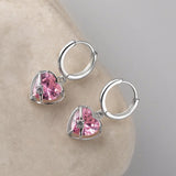 Pink Heart Dangle Hoop Earrings-SH070