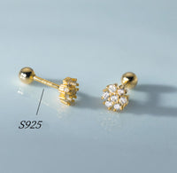 Small Flower Green/Purple/White/Black CZ Screw back Studs Earrings - ESB028