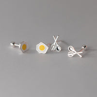 Earrings for teens|Asymmetry egg and spoon fork two type of backs