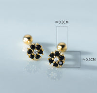 Small Flower Green/Purple/White/Black CZ Screw back Studs Earrings - ESB028