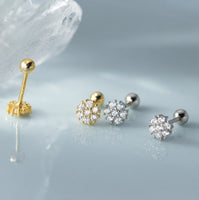 Small Flower Green/Purple/White/Black CZ Screw back Studs Earrings - ESB028