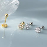 Small Flower Green/Purple/White/Black CZ Screw back Studs Earrings - ESB028