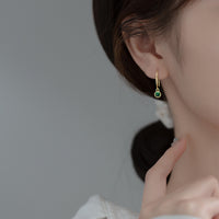 Emerald Round Drop Hook Earrings - EOS016