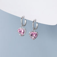 Pink Heart Dangle Hoop Earrings-SH070