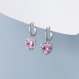 Pink Heart Dangle Hoop Earrings-SH070