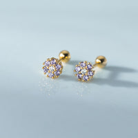 Small Flower Green/Purple/White/Black CZ Screw back Studs Earrings - ESB028