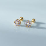 Small Flower Green/Purple/White/Black CZ Screw back Studs Earrings - ESB028