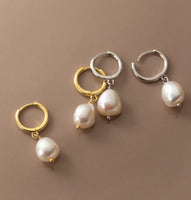 Pearl Drop Huggie Earrings-SH065