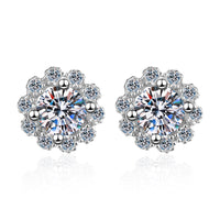 Flower Solitaire Stud Moissanite, Solid Silver Earrings-EM028