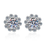 Flower Solitaire Stud Moissanite, Solid Silver Earrings-EM028