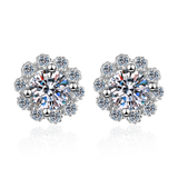 Flower Solitaire Stud Moissanite, Solid Silver Earrings-EM028