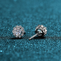Flower Solitaire Stud Moissanite, Solid Silver Earrings-EM028
