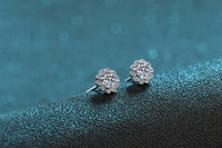Flower Solitaire Stud Moissanite, Solid Silver Earrings-EM028