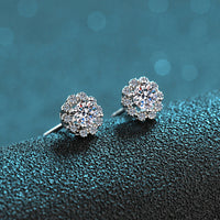 Flower Solitaire Stud Moissanite, Solid Silver Earrings-EM028