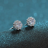 Flower Solitaire Stud Moissanite, Solid Silver Earrings-EM028